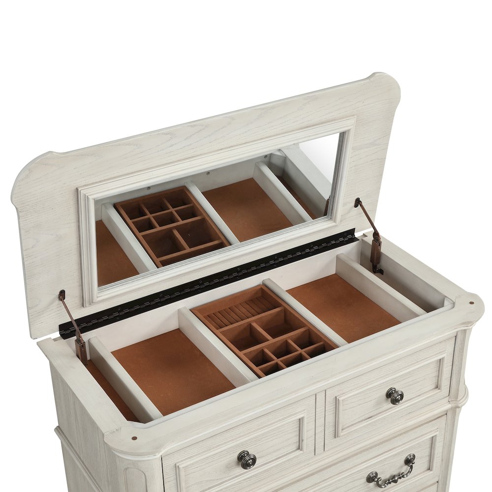Nelson 5-Drawer Bedroom Chest with Flip-top, Antique White. Picture 8
