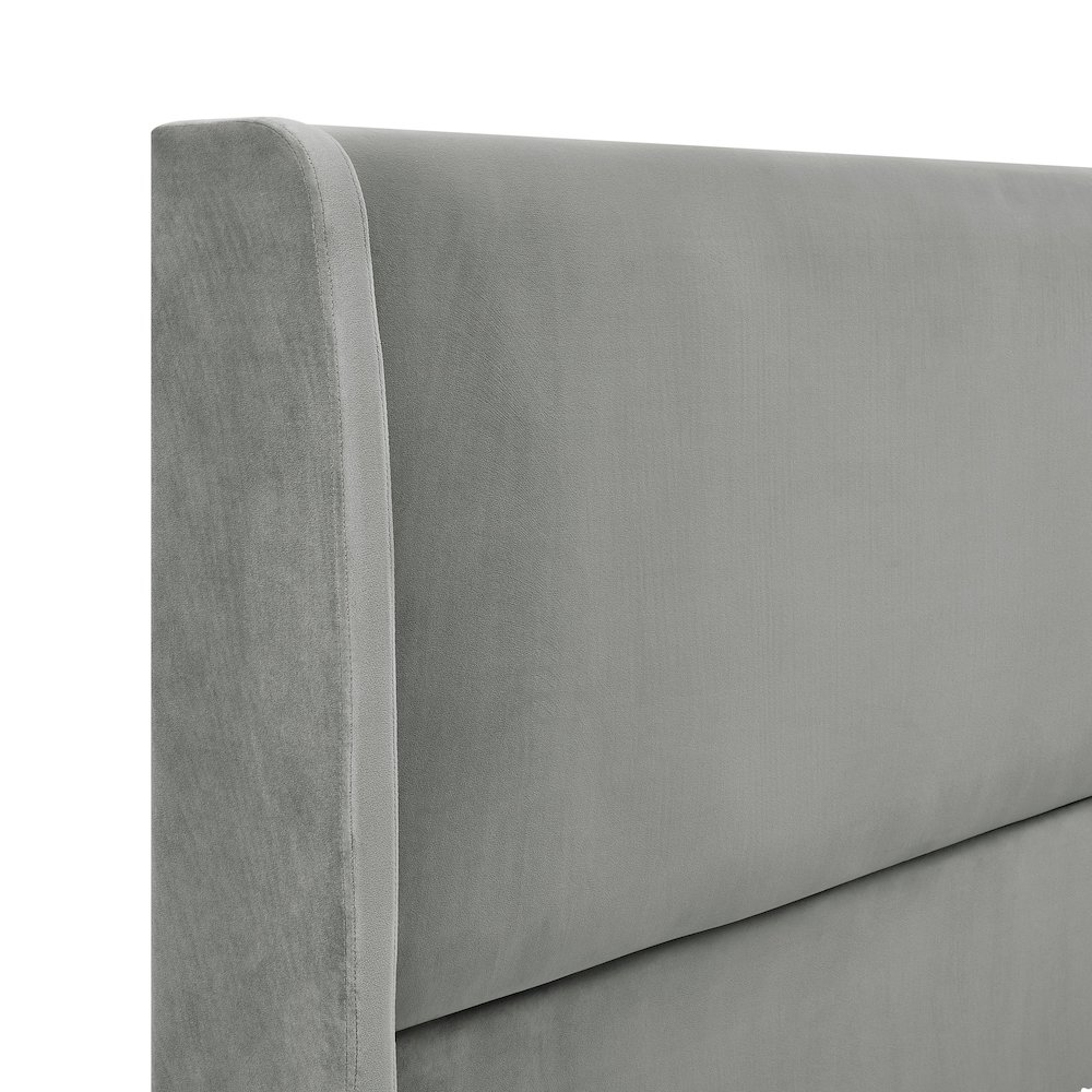 Rozitta Gray Velvet Wingback Platform Bed, King. Picture 2