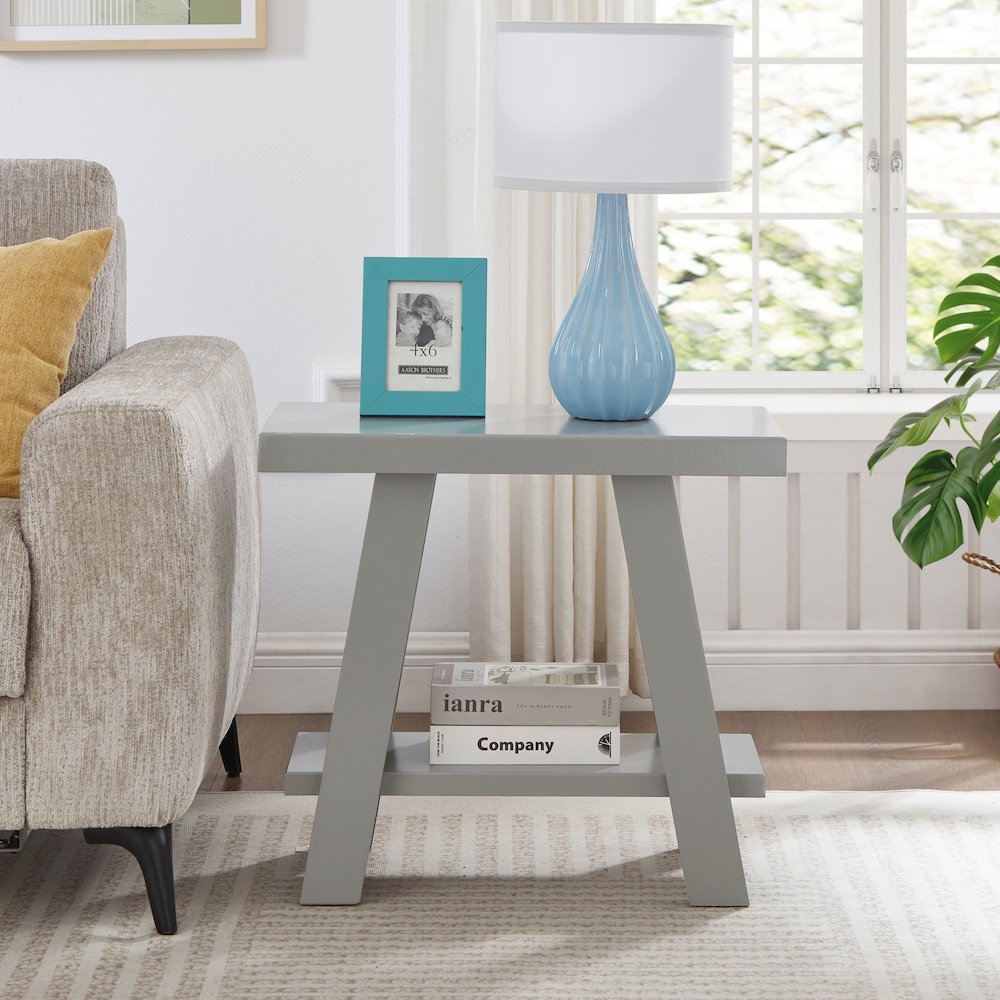 Athens Contemporary Wood Shelf Side Table in Gray. Picture 3