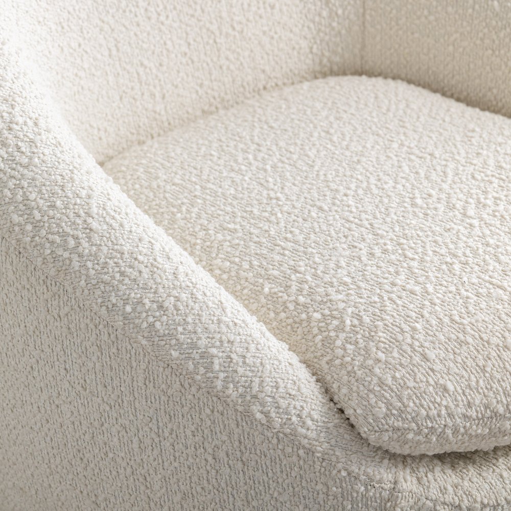Winnie Modern Teddy Boucle Fabric Barrel Chair, 360 Degree Swivel, White. Picture 9