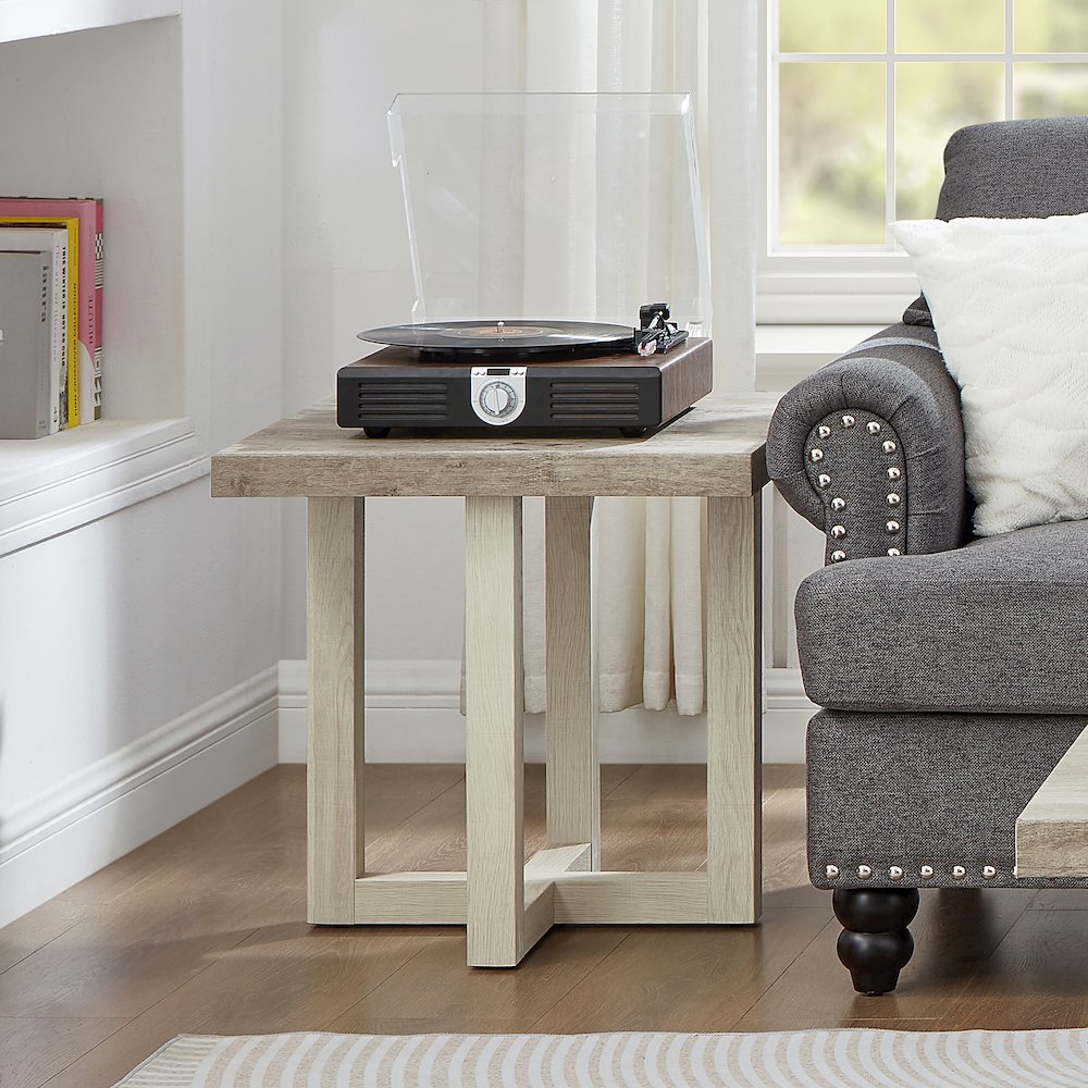 Luno Contemporary End Table, Weathered Gray and Beige. Picture 3