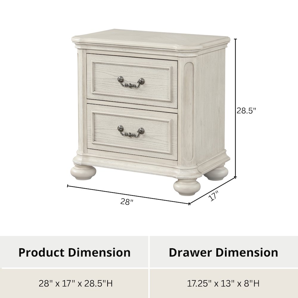 Nelson 2-Drawer Bedroom Nightstand, Antique White. Picture 8