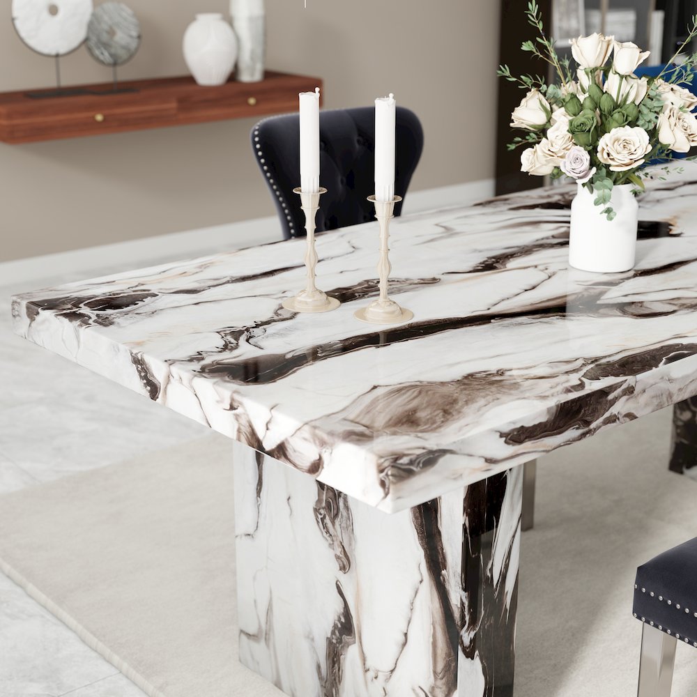 Cavira 5-Piece Dining Set, Faux Marble Dining Table with Four Chairs, Blue. Picture 10