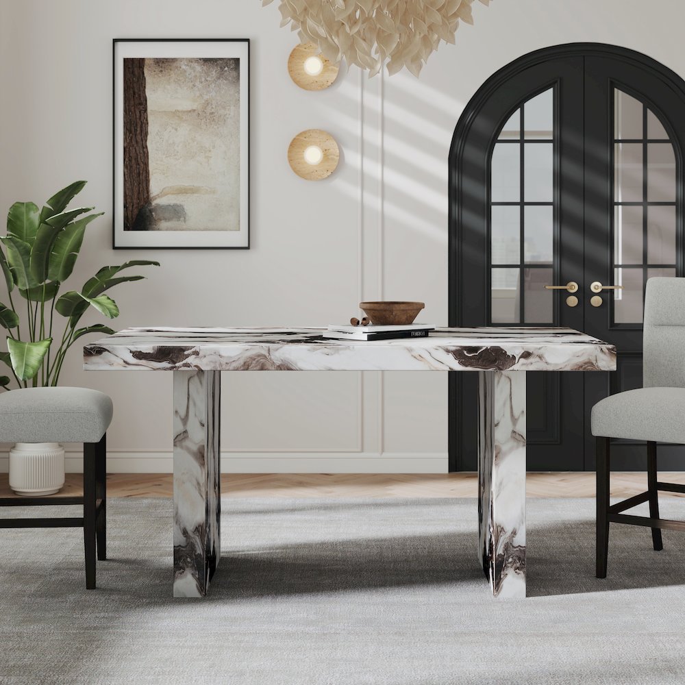 Cavira 7-Piece Modern Faux Marble Dining Set, Counter Height Table with 6 Chairs. Picture 7