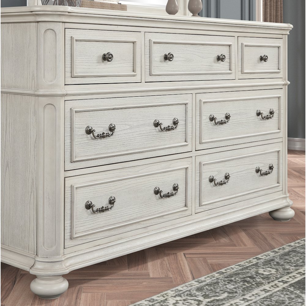 Nelson 7-Drawer Bedroom Dresser with Mirror, Antique White. Picture 9