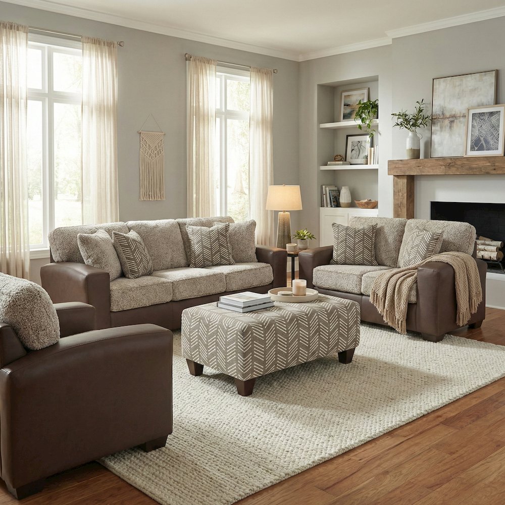 Marvella 4-Piece Living Room Set, Chocolate Faux Leather. Picture 3