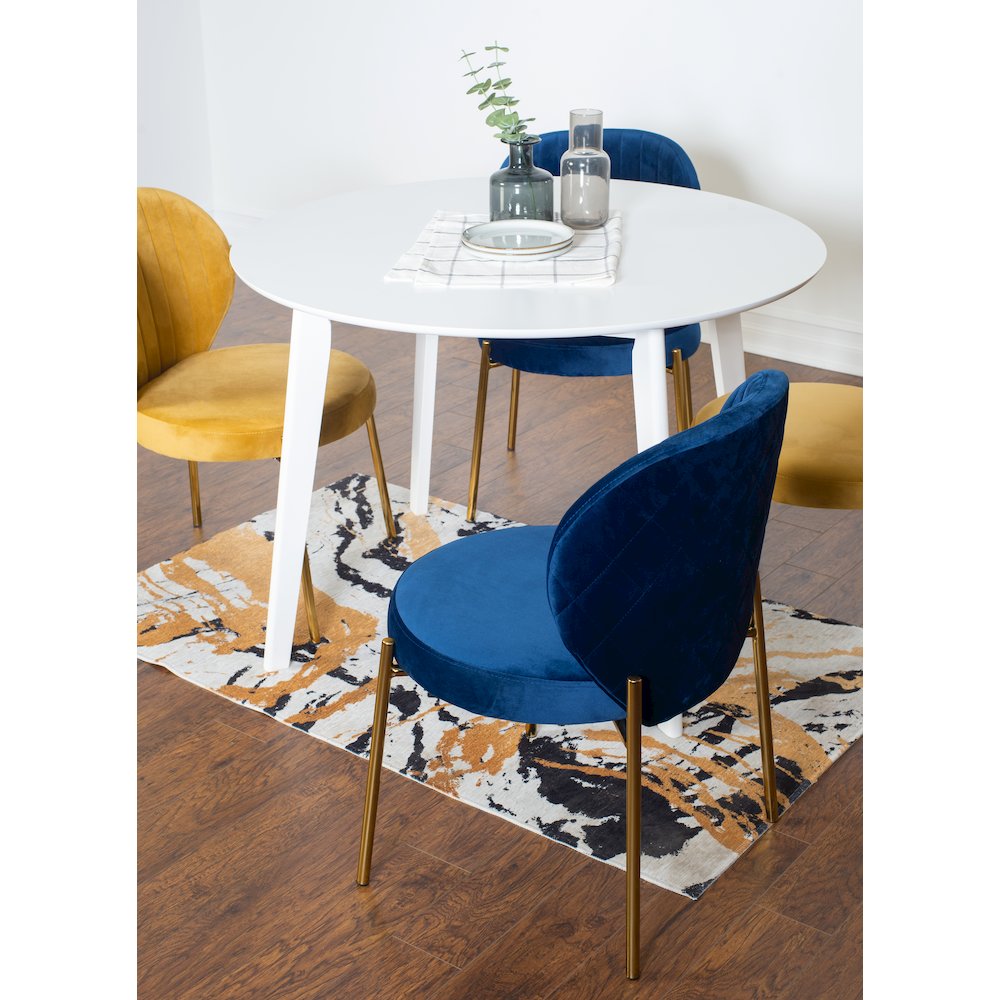 Amoa 5-Pc Dining Set, White Round Dining Table and 4 Chairs, Blue and Yellow. Picture 3