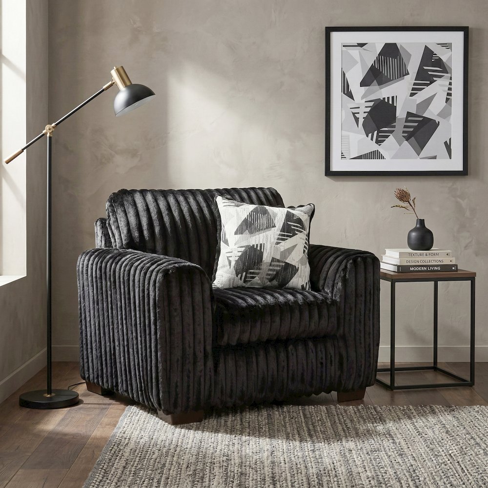 Nolan 3-Piece Living Room Set, Sofa Loveseat and Chair, Lush Black. Picture 11