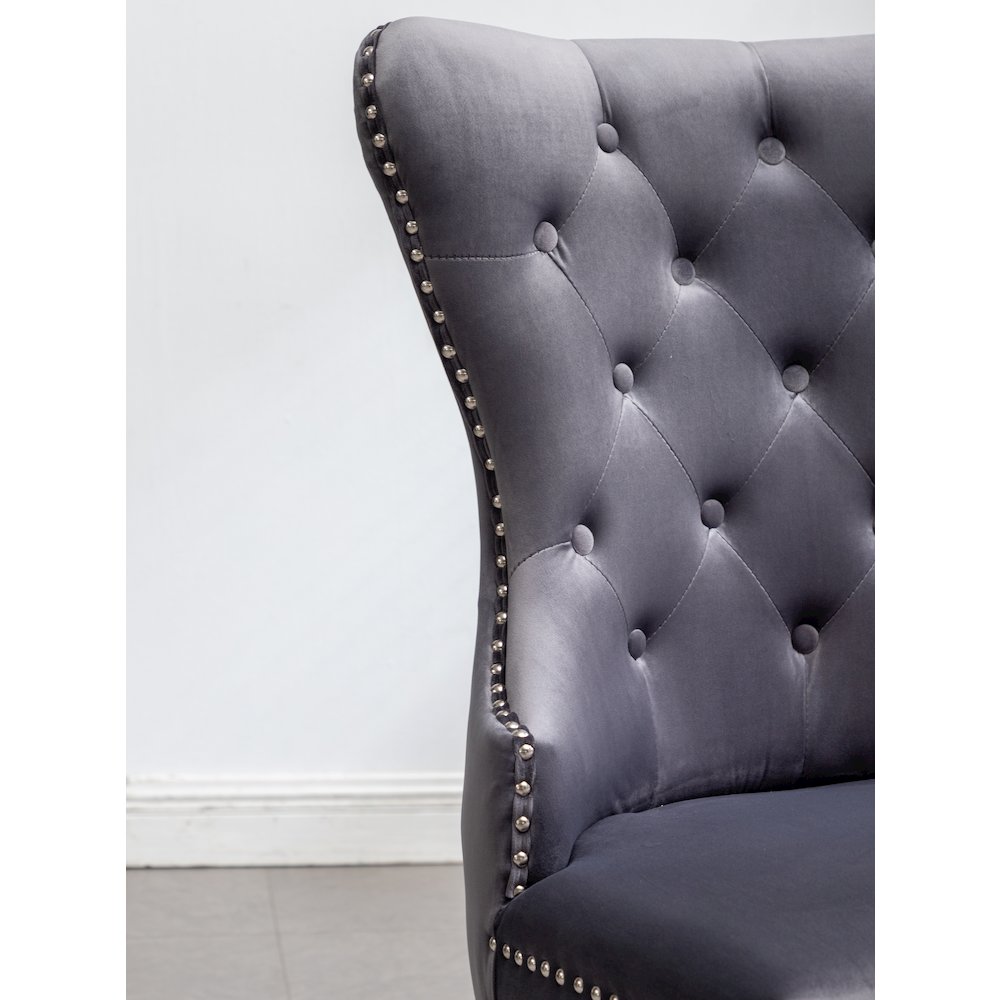 Montura Contemporary Tufted Velvet Chair with Nailhead Trim, Set of 2, Gray. Picture 6