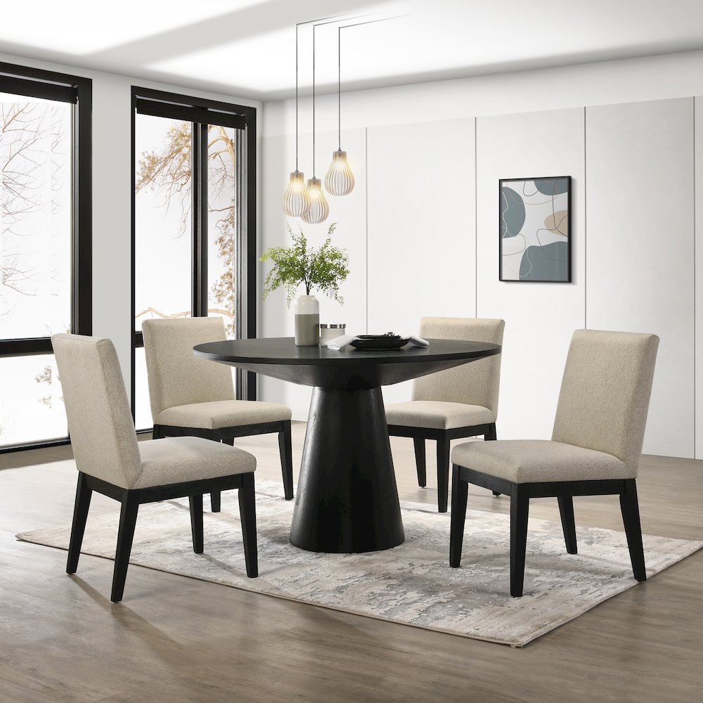 Rocco Contemporary Dining Set, Round Pedestal Table with 4 Chairs. Picture 2