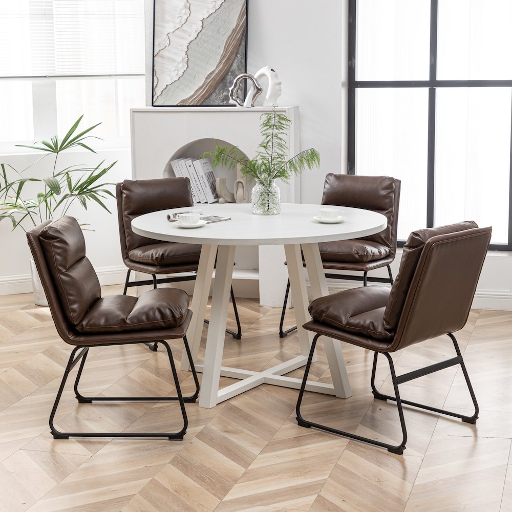 Innes 5-Pc Round Dining Set, Trestle Table with 4 Chairs. Picture 2