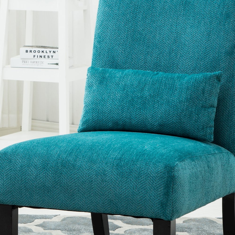 Pisano Teal Blue Fabric Armless Accent Chair with Matching Kidney Pillow. Picture 6
