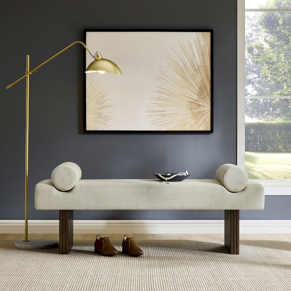 Brooke Contemporary Upholstered Bench, Beige. Picture 3