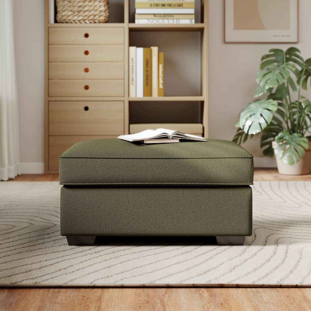 Marvella Living Room Ottoman with Mosswood Chenille Upholstery. Picture 4