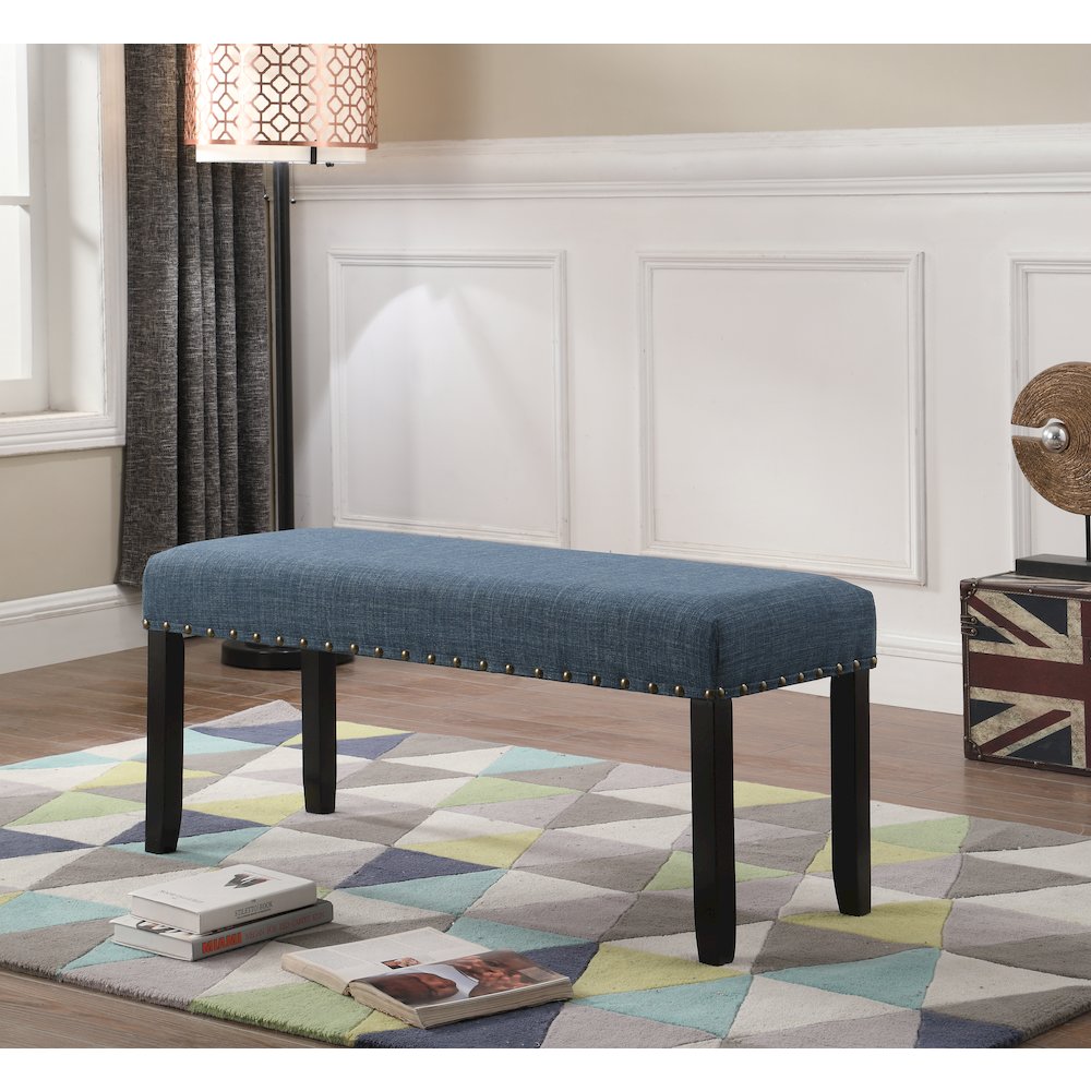 Biony Blue Fabric Dining Bench with Nailhead Trim. Picture 3