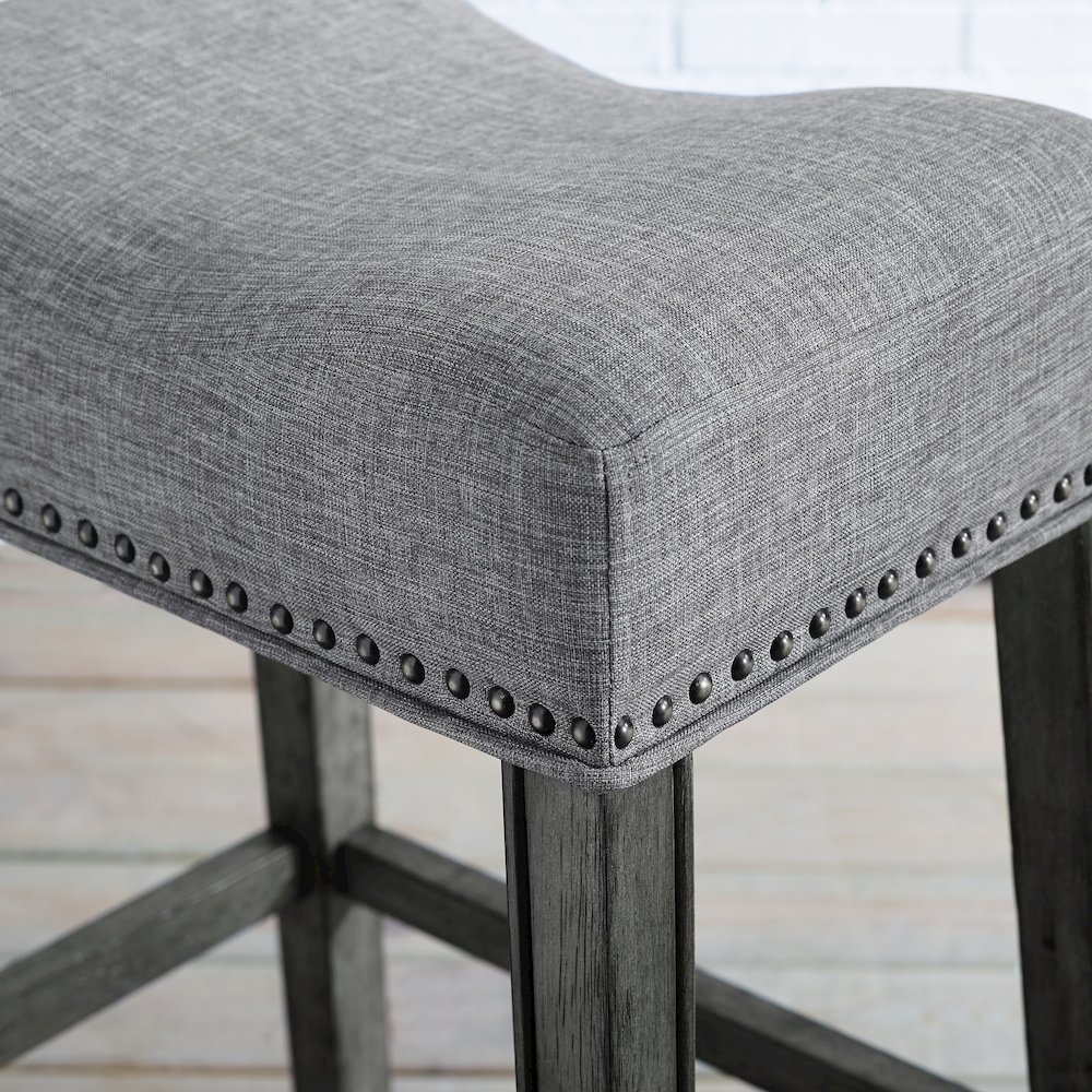 CoCo Upholstered Backless Saddle Seat Bar Stools 29" height Set of 2, Gray. Picture 3