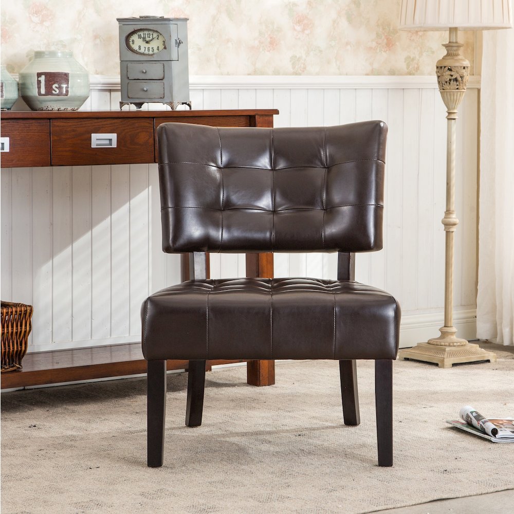 Movile Blended Leather Tufted Accent Chair with Oversized Seating, Brown. Picture 4