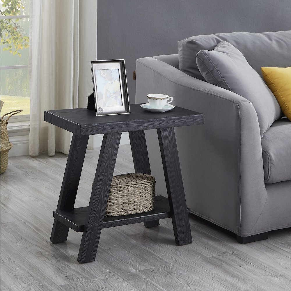 Ethens Contemporary Wood Shelf Side Table in Black Finish. Picture 2
