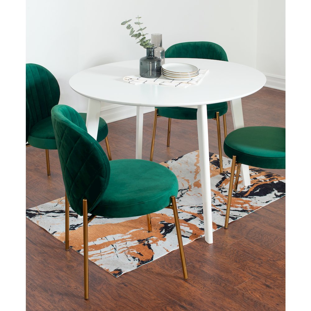Amoa 5-Pc Dining Set, White Round Dining Table with 4 Chairs, Green. Picture 4