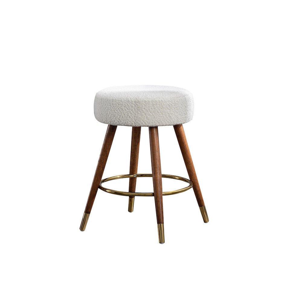 MoMo Boucle Upholstered Counter Height Stool, 360° Swivel, White. Picture 1