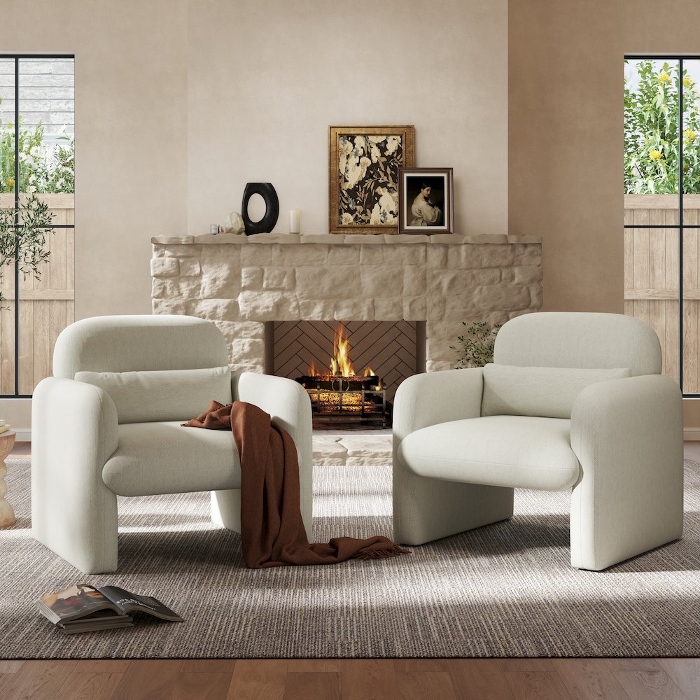 Dylan Modern Upholstered Barrel Armchair, Cream White. Picture 12
