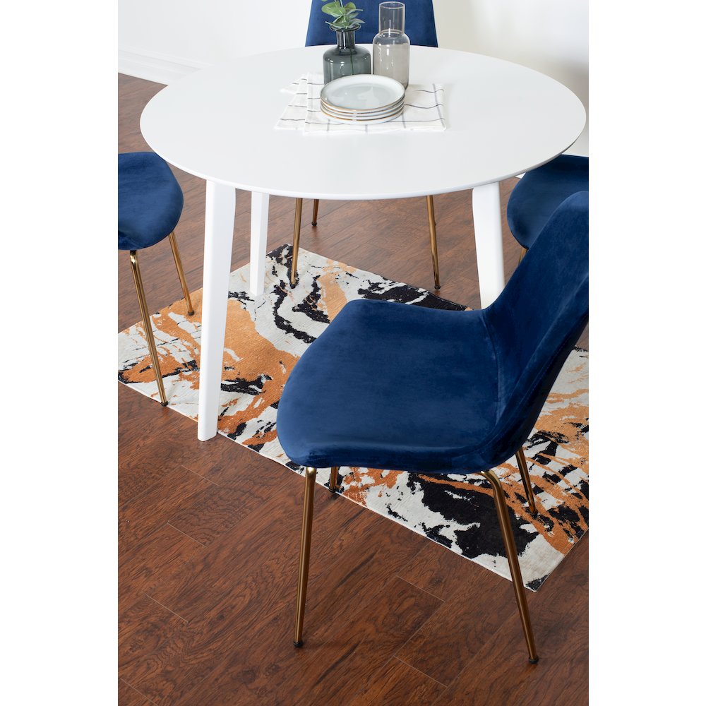 Aufurr 5-Pc Dining Set, White Round Dining Table with 4 Chairs, Blue. Picture 5
