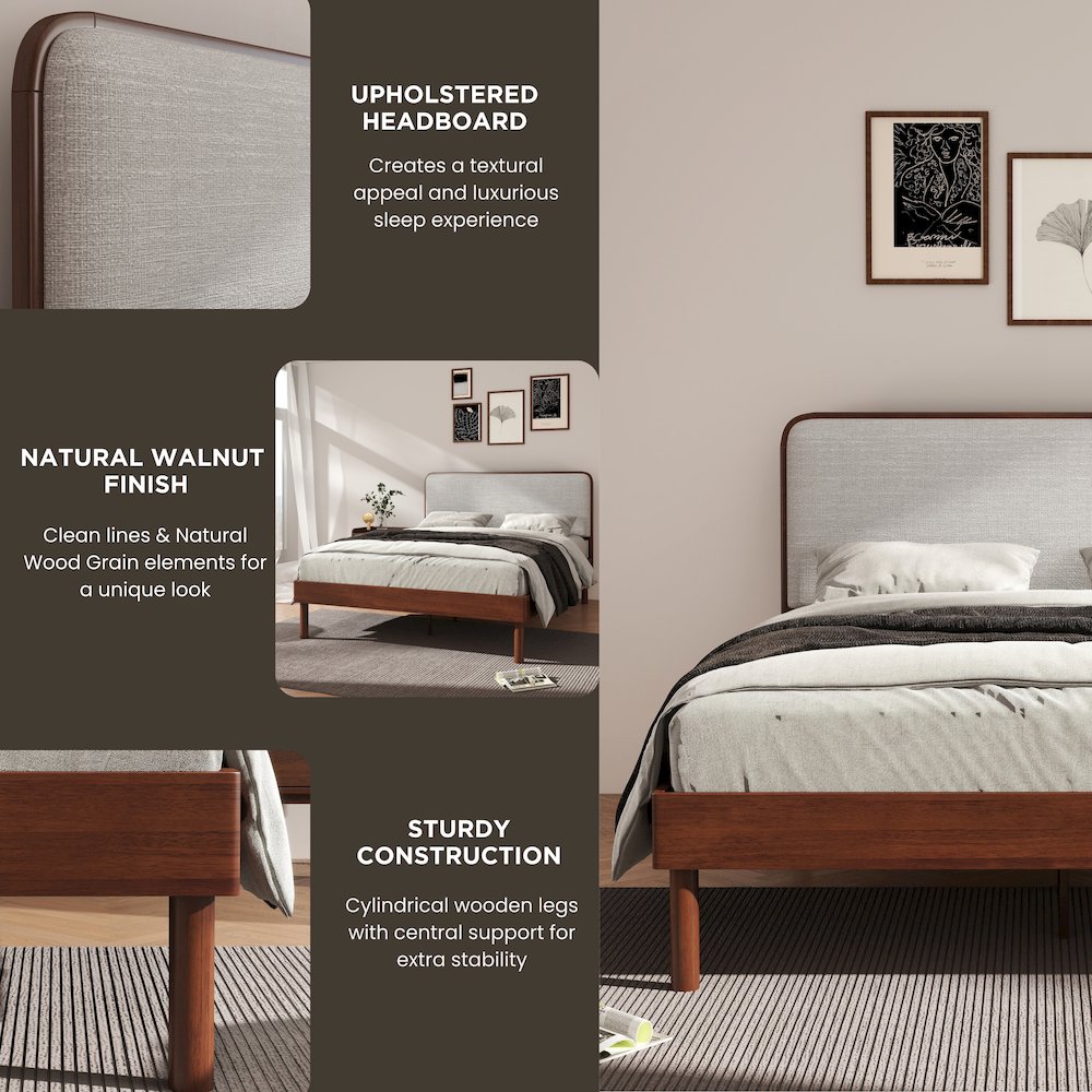 Wyller Rubberwood Platform Bed, Natural Walnut Finish, Queen. Picture 4