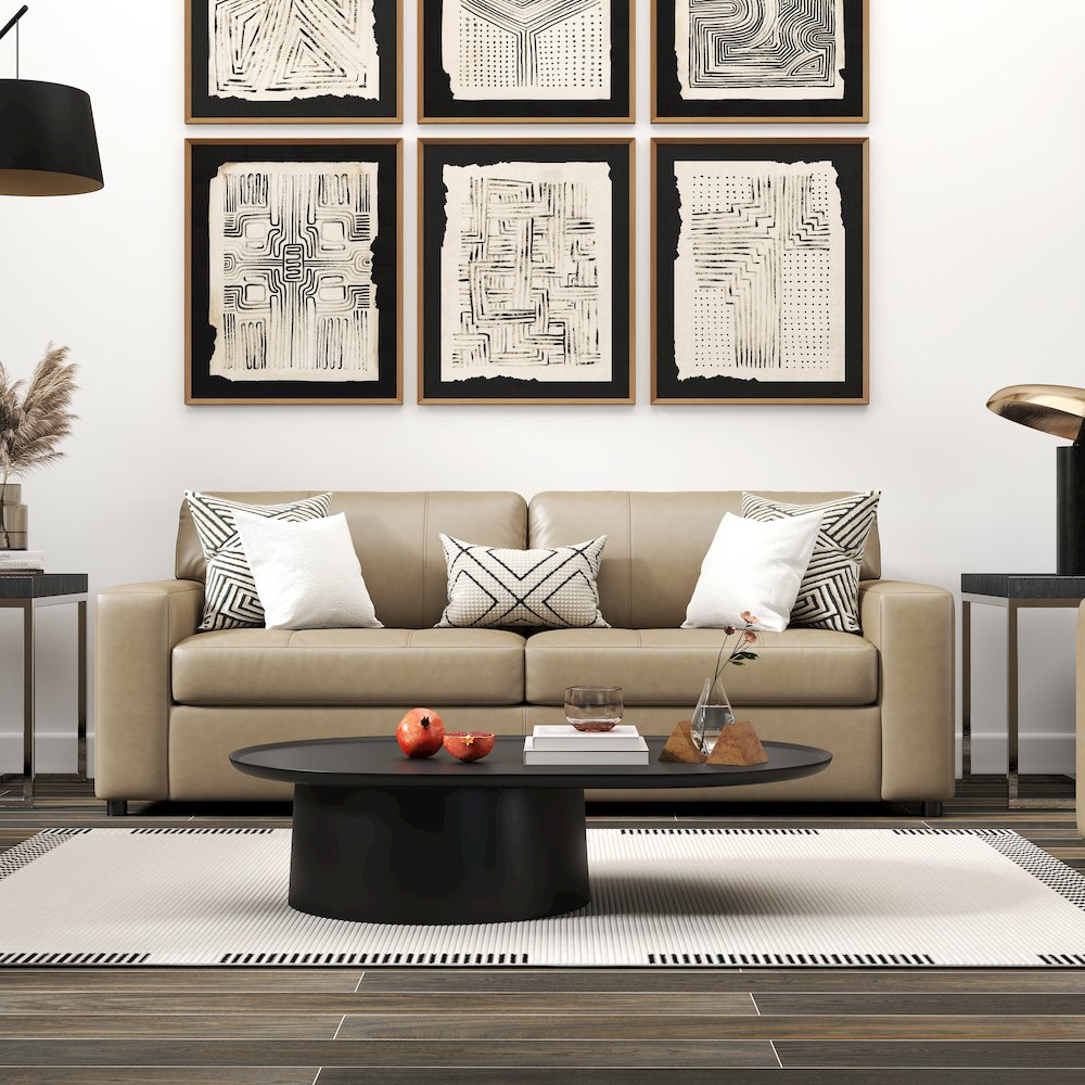 Sakan Leather Upholstered Sofa, Beige. Picture 2