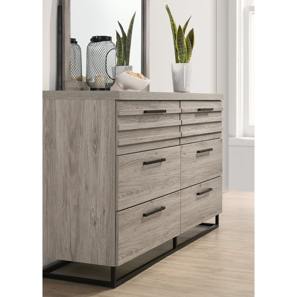 Wallbed Bed, Dresser, Mirror, and 2 Nightstands, Weathered Gray, Queen. Picture 12