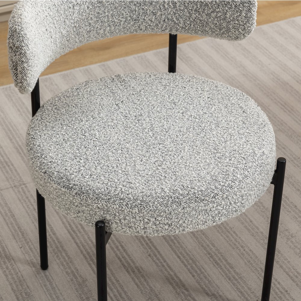 Burbank Modern Round Boucle Dining Chairs, Set of 2, Black White. Picture 9