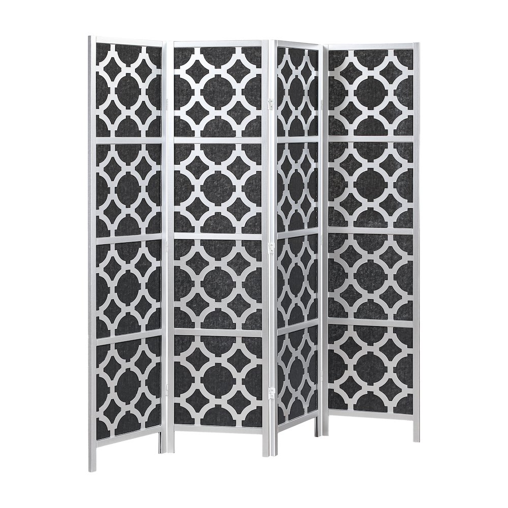 4-Panel Room Divider, Decorative Folding Freestanding Privacy Screen, Silver. Picture 1
