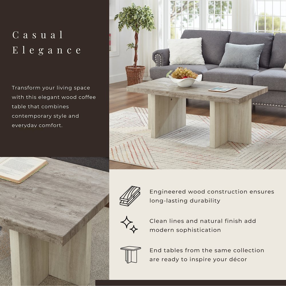 Mchome Contemporary Coffee Table, Weathered Gray and Beige. Picture 7