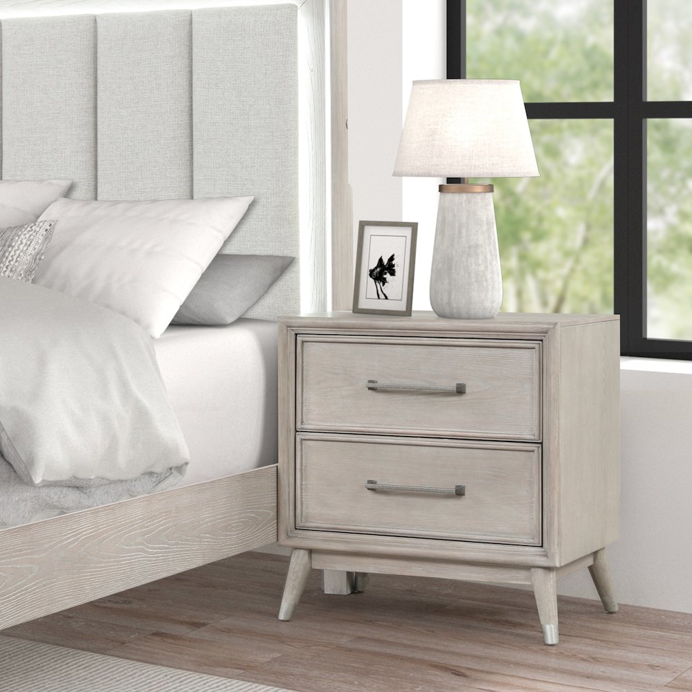 Seluna 2-Drawer Bedroom Nightstand with built-in USB port, Gray Oak Finish. Picture 2