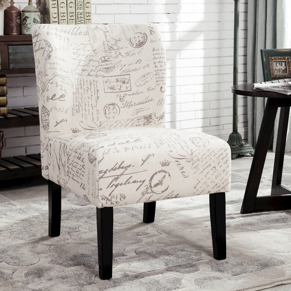 Capa English Letter Print Fabric Armless Contemporary Accent Chair. Picture 2