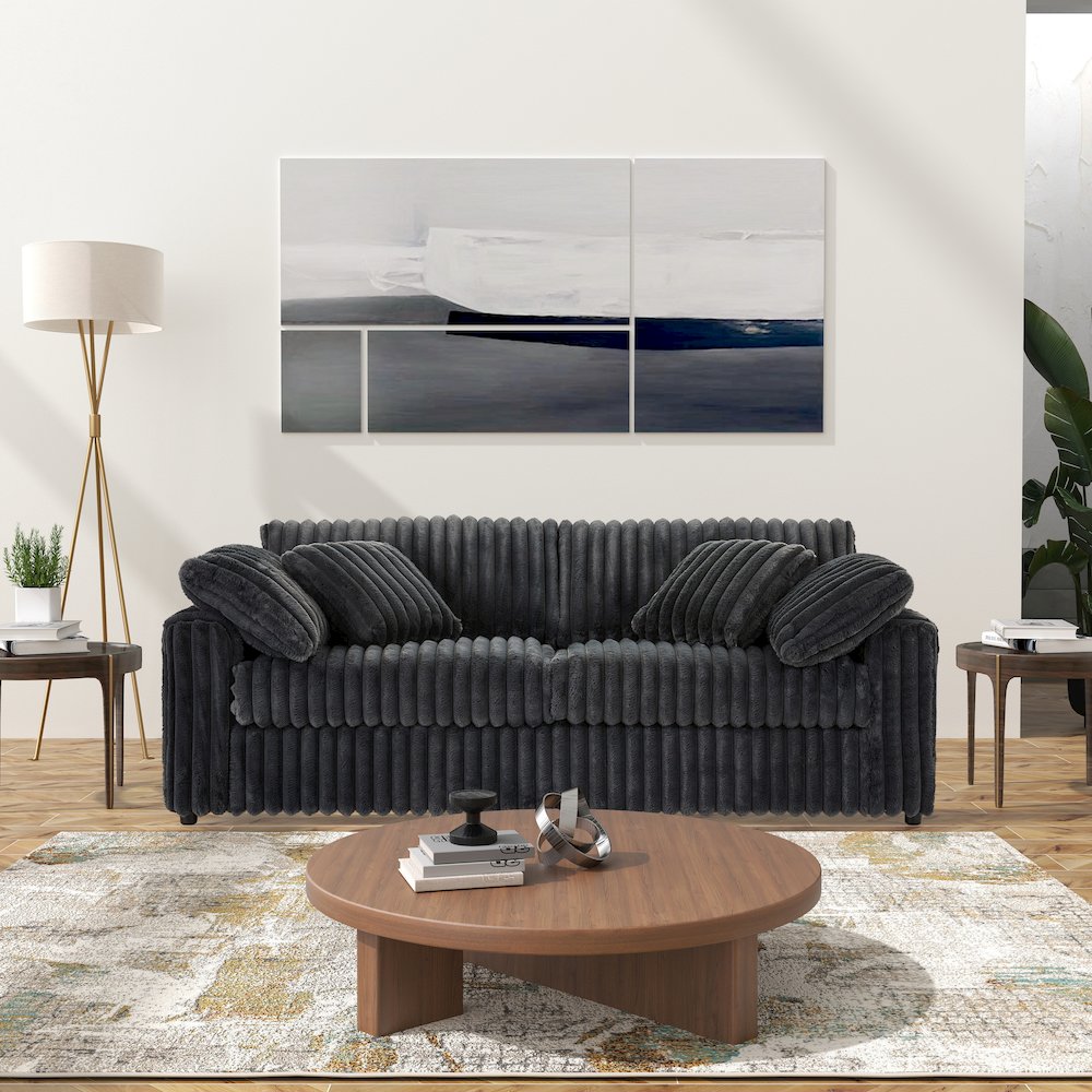 Belvoir 3-Piece Living Room Set, Sofa Loveseat and Ottoman, Charcoal. Picture 4
