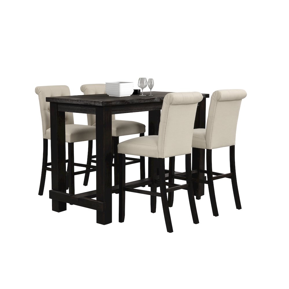 Leviton Antique Black Finished Wood 5-Pc Pub Set, Table with 4 Bar Stools, Tan. Picture 9