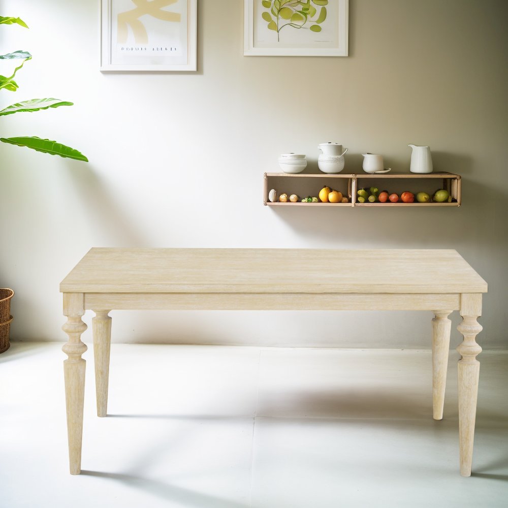 Amonia Urban Style Wired White Finish Wood Turned-Leg Dining Table. Picture 3