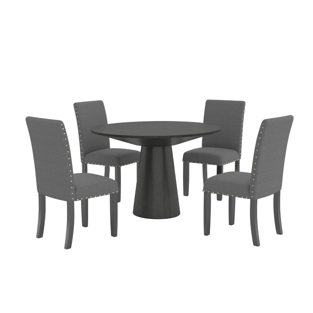 Nuevo 5-Piece Round Dining Set, Pedestal Dining Table with 4 Chairs, Gray. Picture 1