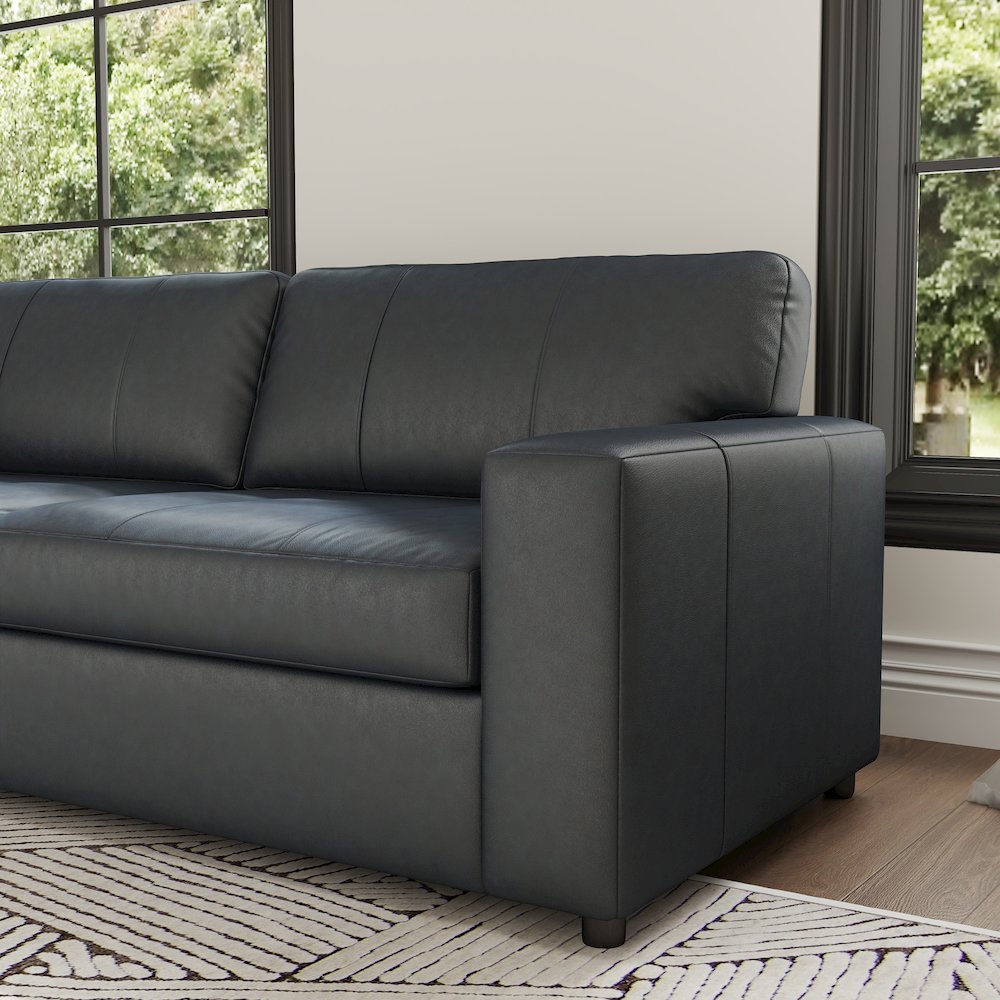 Sakan Leather Upholstered Sofa, Blue. Picture 5
