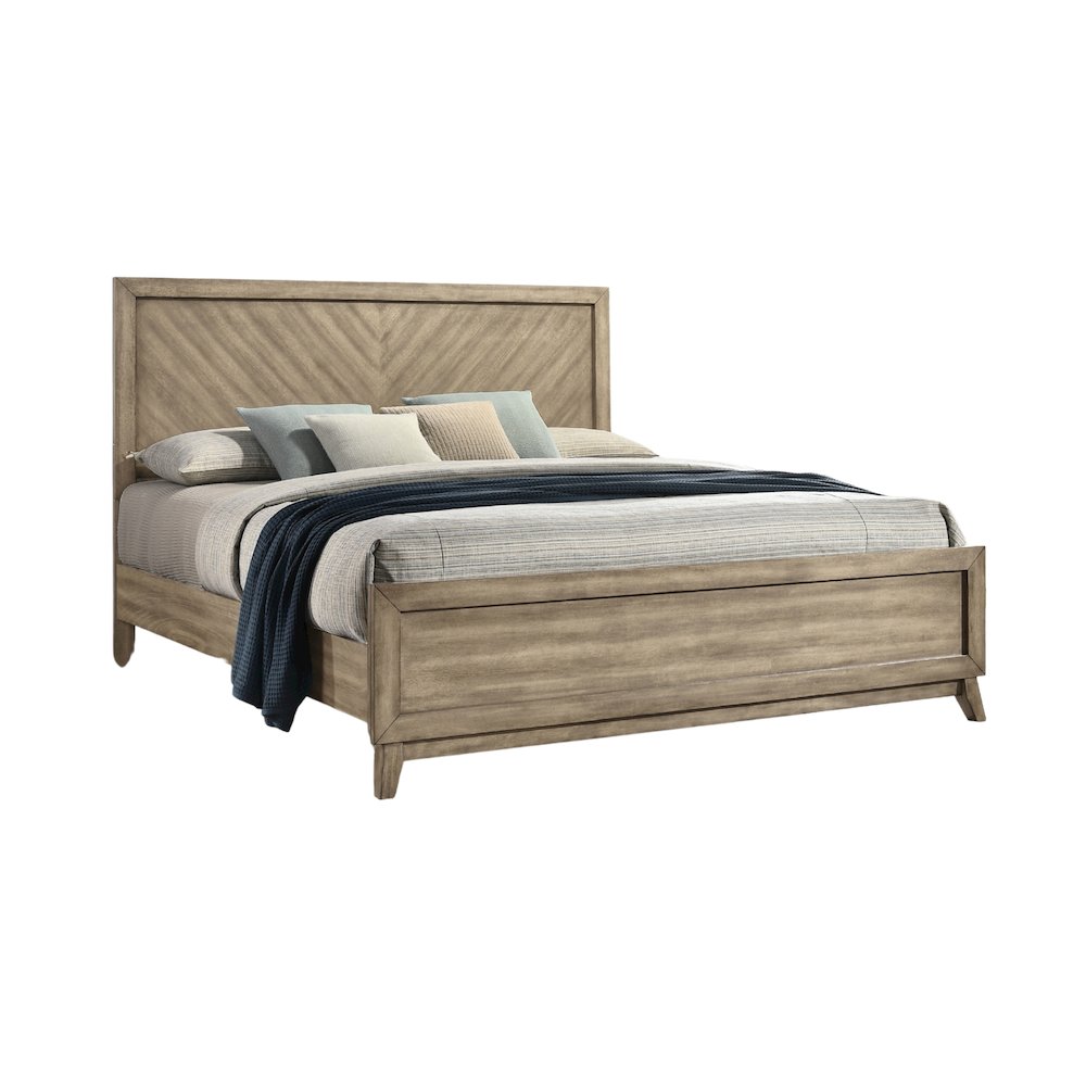 Arena Contemporary Wood Panel King Bed in Weathered Sand. Picture 1