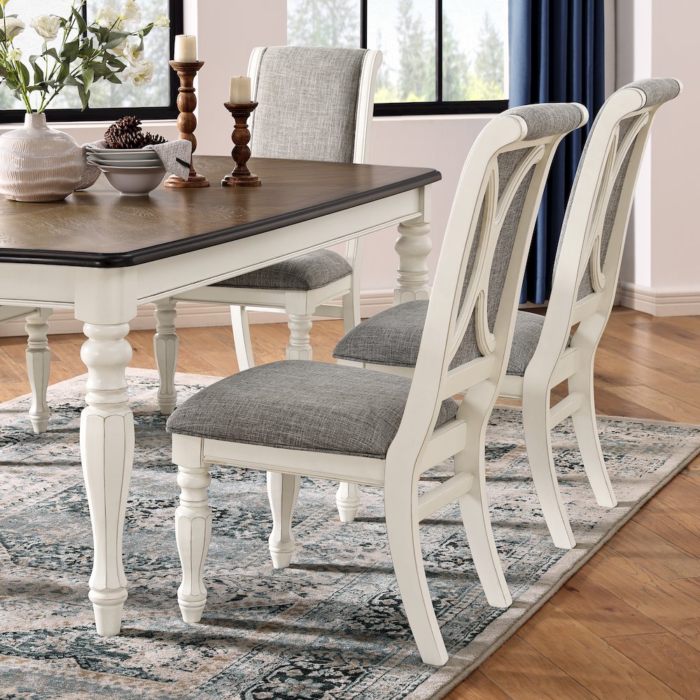 Belleza French Country 7-PC Dining Set in Antique White and Weathered Oak Finish. Picture 5