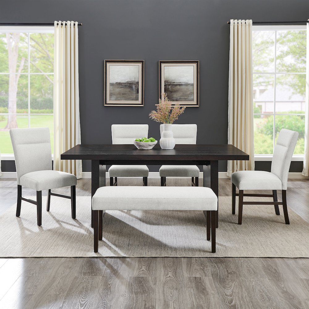 Madison 6-PC Dining Set, Slat-Fluted Dining Table with 4 Chairs and Bench, Gray. Picture 2