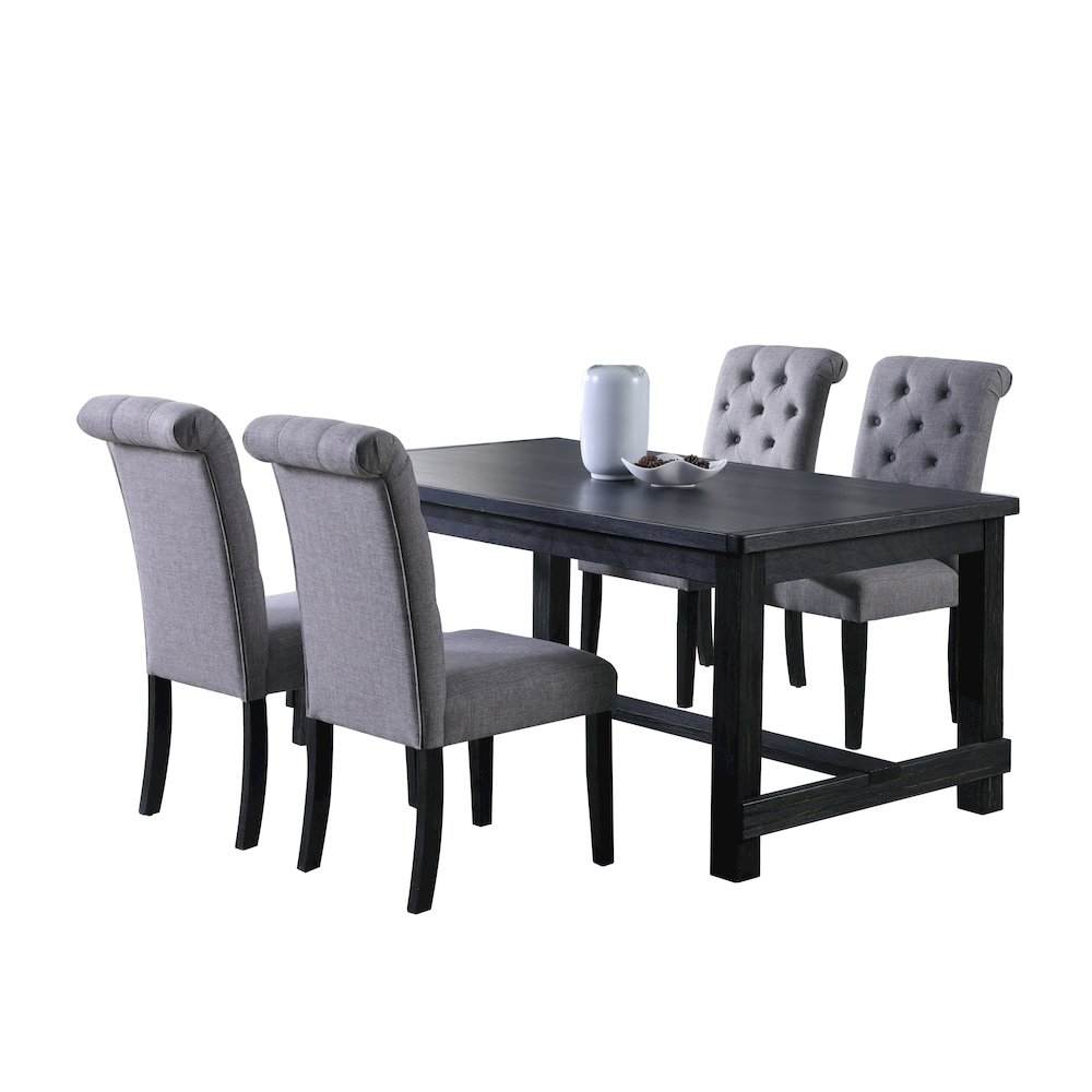 Leviton Antique Black Finished Wood Dining Set, Table with Four Chairs, Gray. Picture 1
