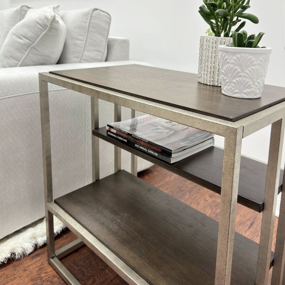 Padena 3Pc Metal Frame Wood Living Room Coffee Table and 2 Chairside Tables Set. Picture 11