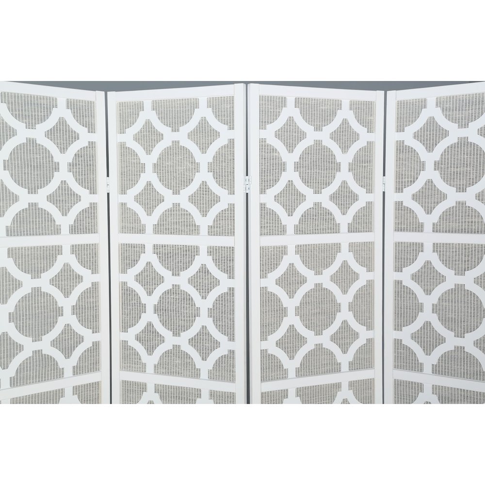 Quarterfoil infused Diamond Design 4-Panel Room Divider, White. Picture 5