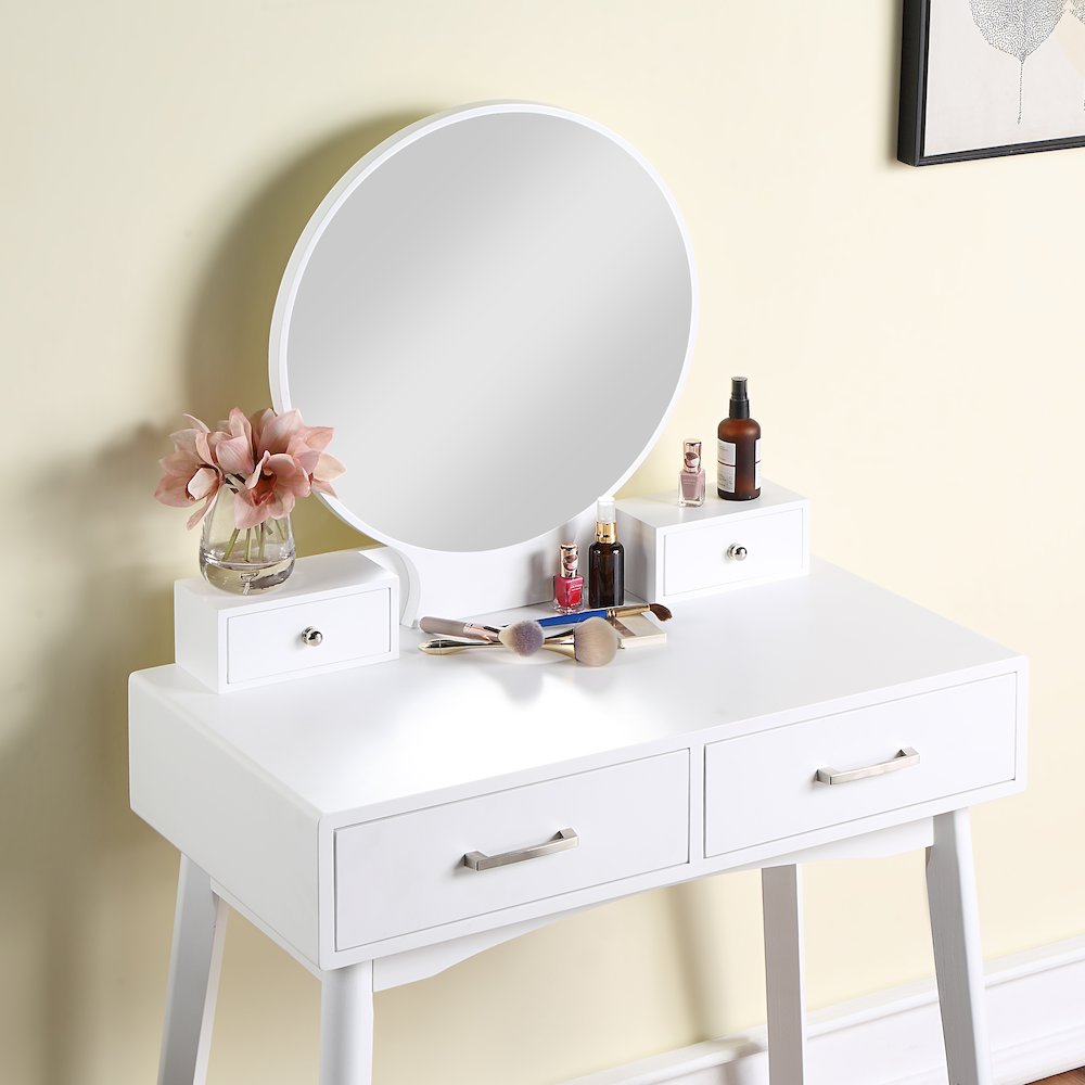 Liannon Contemporary Wood Vanity and Stool Set, White. Picture 3