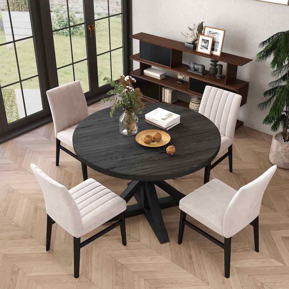 Walton 5-Piece Round Cross-Buck Table with 4 Side Chairs. Picture 2