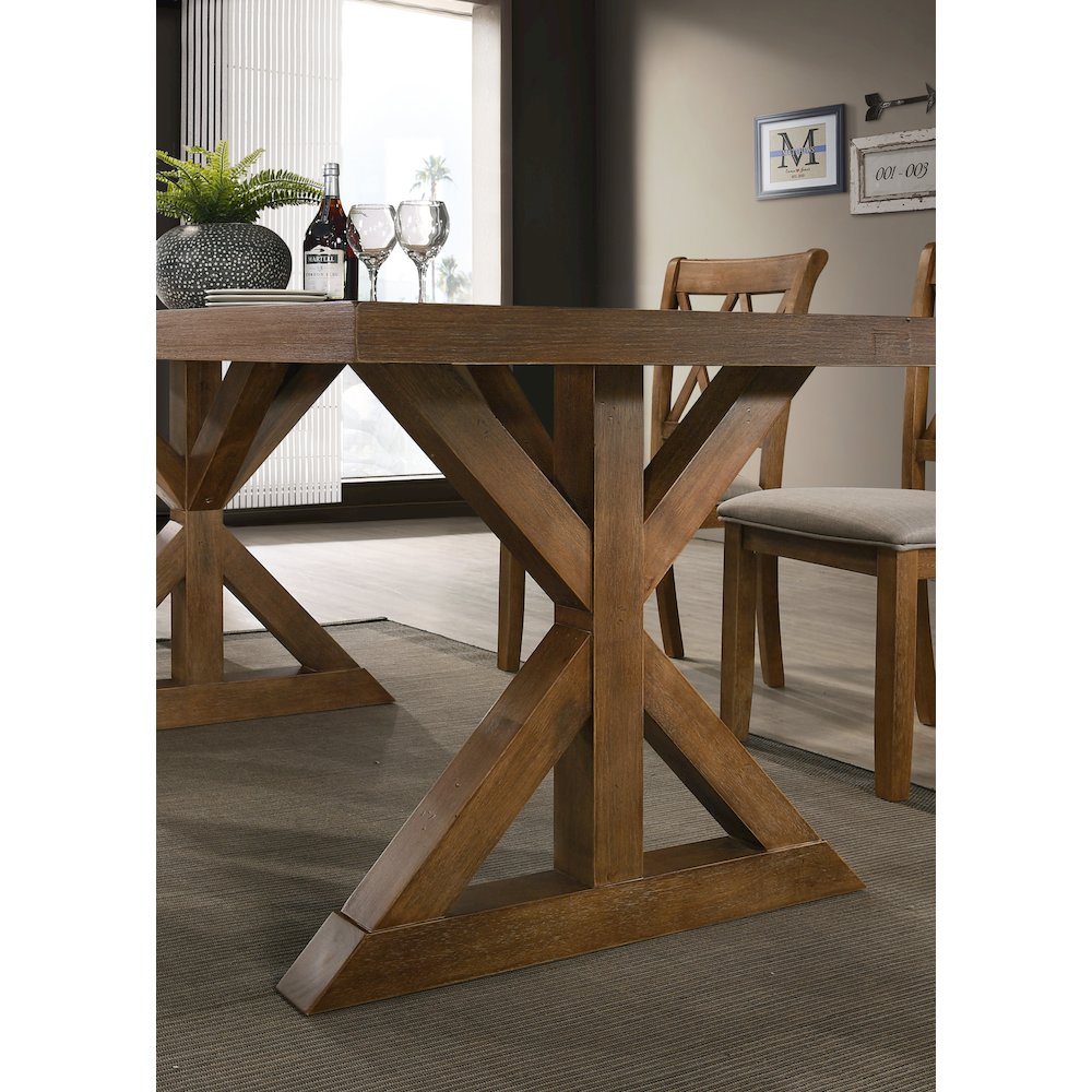 Enna Morden Farmhouse Wood 5-Piece Trestle Dining Set, Brushed Driftwood Finish. Picture 5