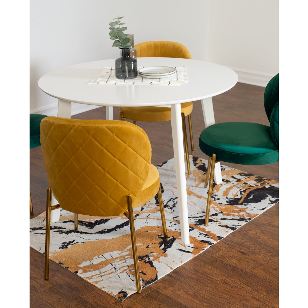 Amoa 5-Pc Dining Set, White Round Dining Table with 4 Chairs, Green and Yellow. Picture 5