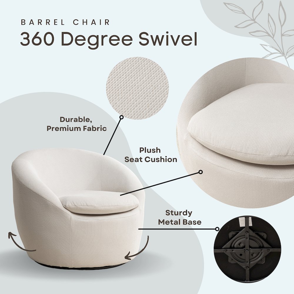 Winnie Modern Barrel Chair, 360° Swivel. Picture 7